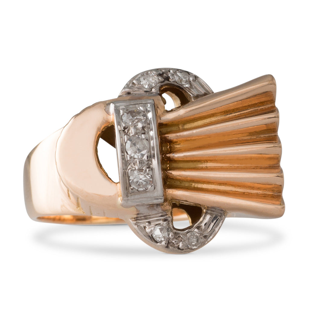 Rose Gold Retro Ring with Diamonds