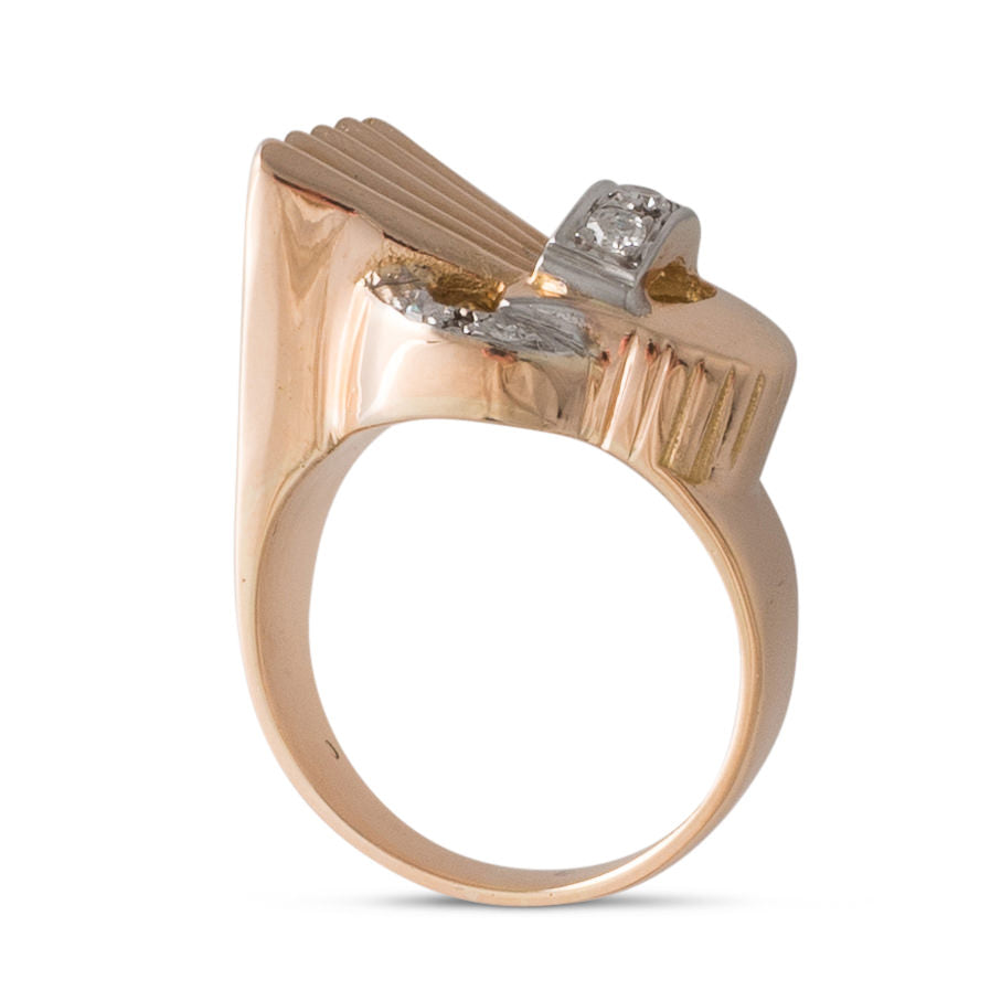 Rose Gold Retro Ring with Diamonds