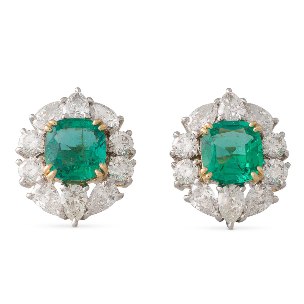 Emerald & Diamond Cluster Earrings