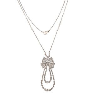 Diamond and Pearl Bow Necklace