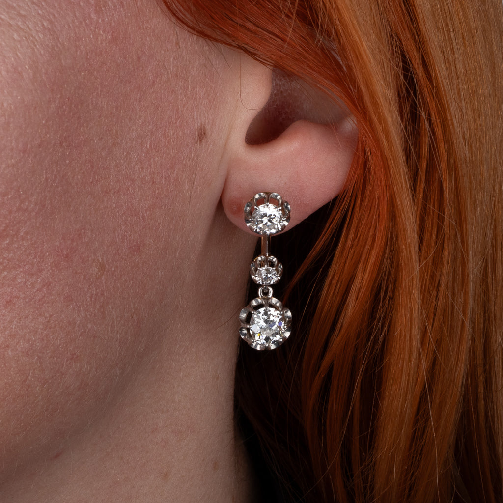 Triple Diamond Drop Earrings