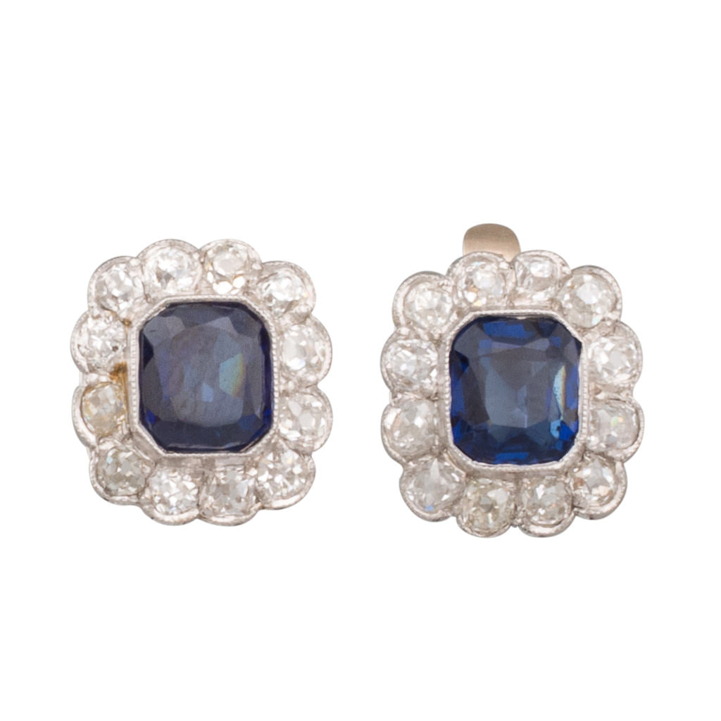 Sapphire & Diamond Cluster Earrings