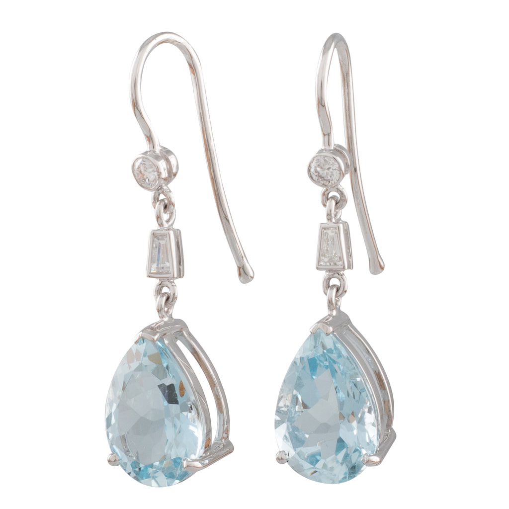 Aquamarine & Diamond Drop Earrings