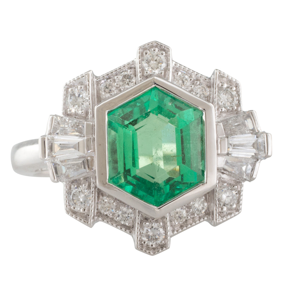 Emerald and Diamond Cluster Ring