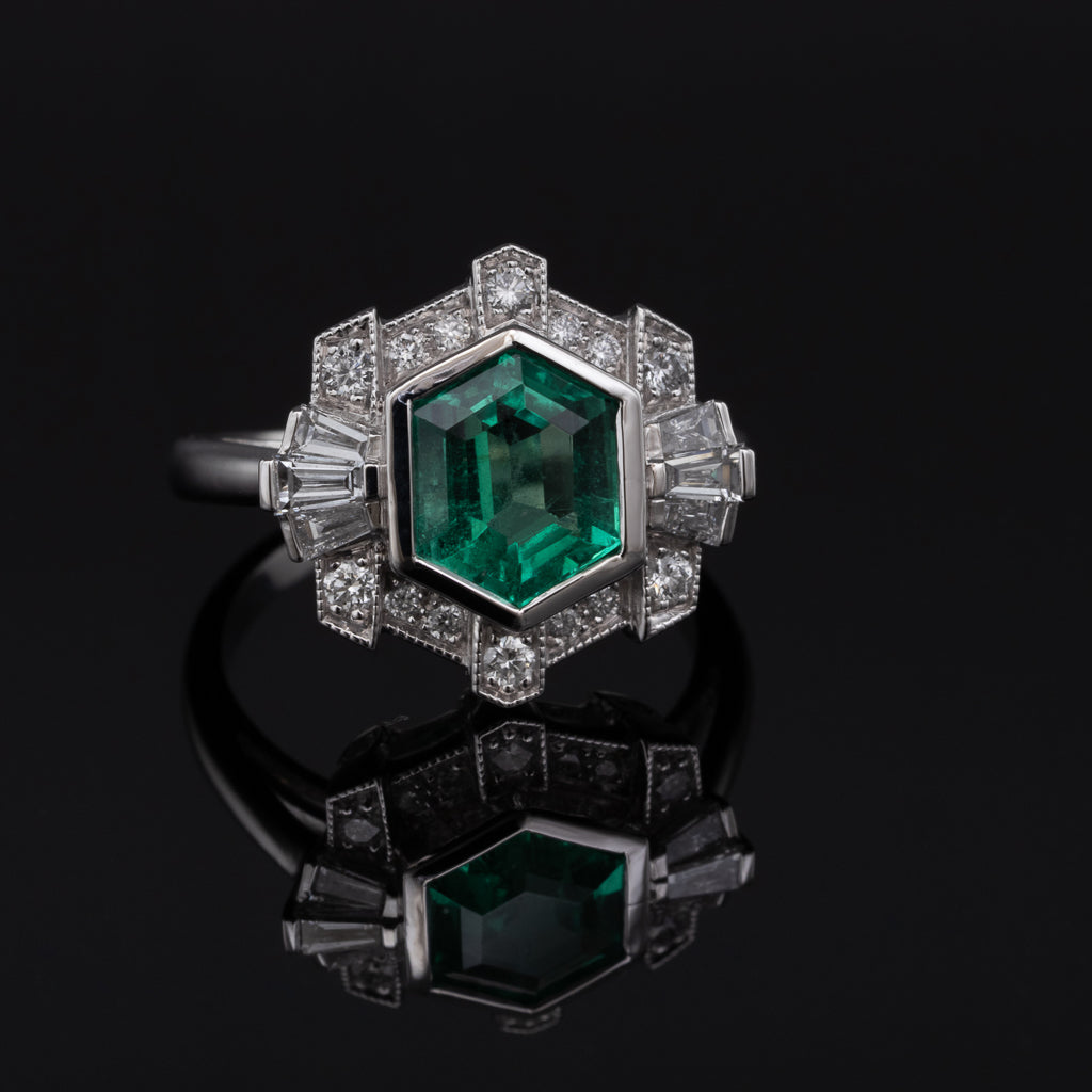 Emerald and Diamond Cluster Ring