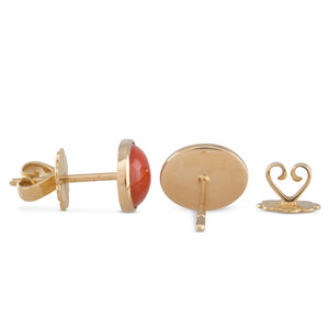 Oval Coral Cabochon Stud Earrings