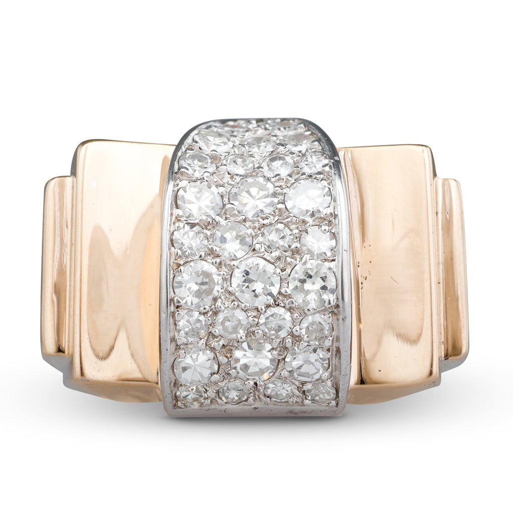 Diamond Set Retro Tank Ring