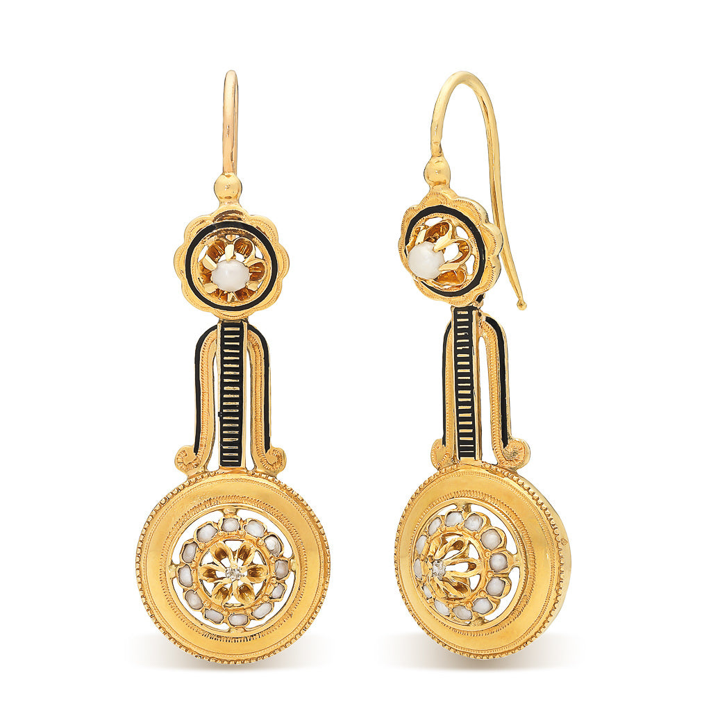 French Earrings with Enamel & Pearl