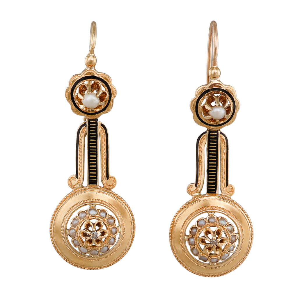French Earrings with Enamel & Pearl