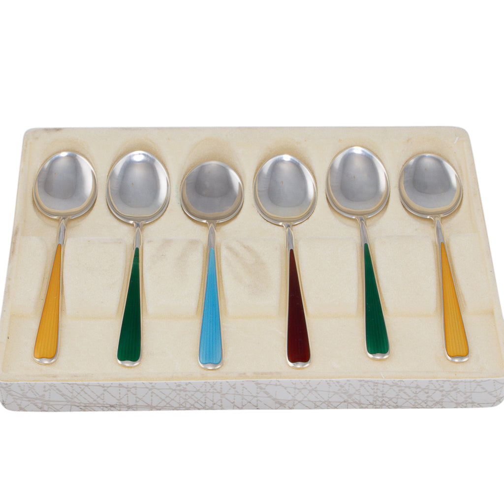 A Set of 6 Enamel Coffee Spoons