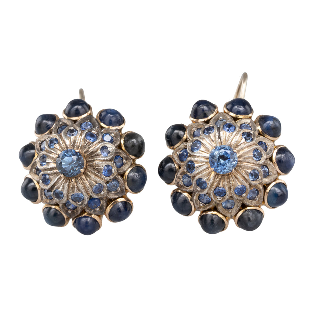 Cabachon Sapphire Cluster Earrings
