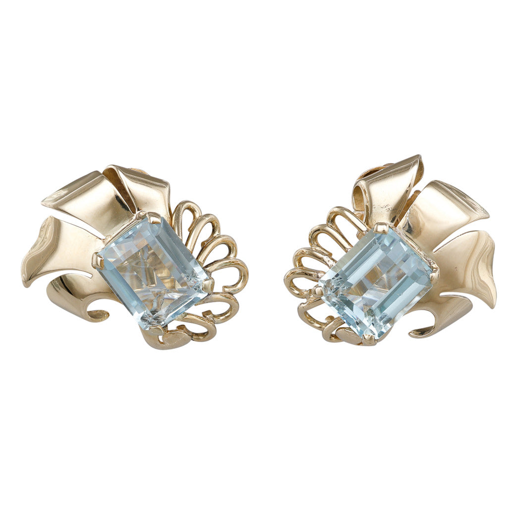 Retro Aquamarine Clip-on Earrings