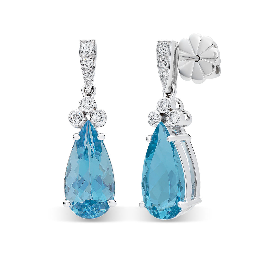 Aquamarine & Diamond Drop Earrings