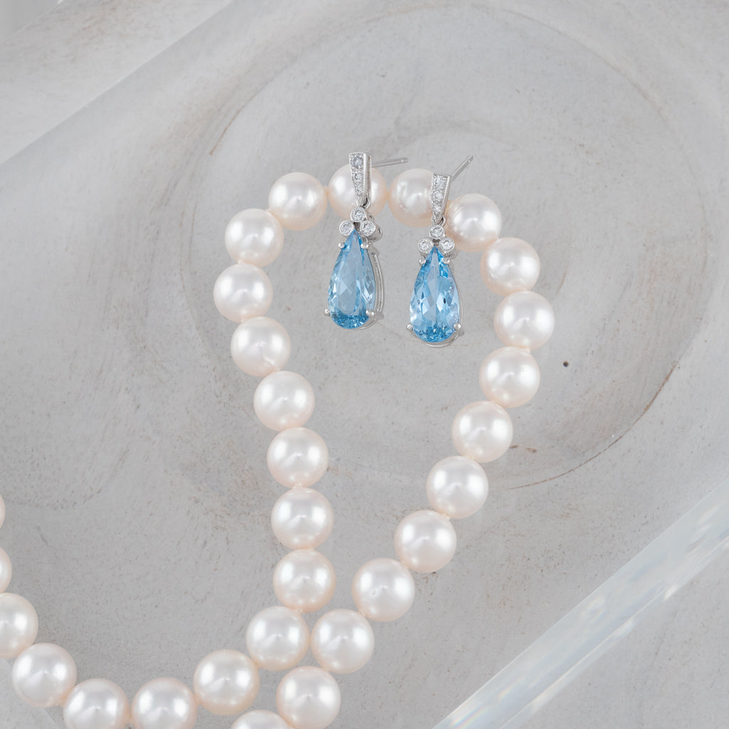 Aquamarine & Diamond Drop Earrings