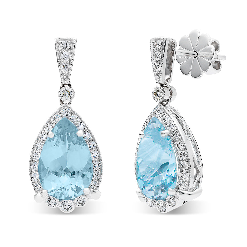 Aquamarine & Diamond Drop Earrings