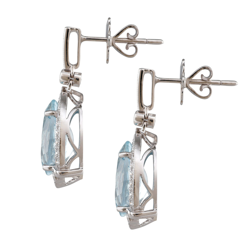 Aquamarine & Diamond Drop Earrings