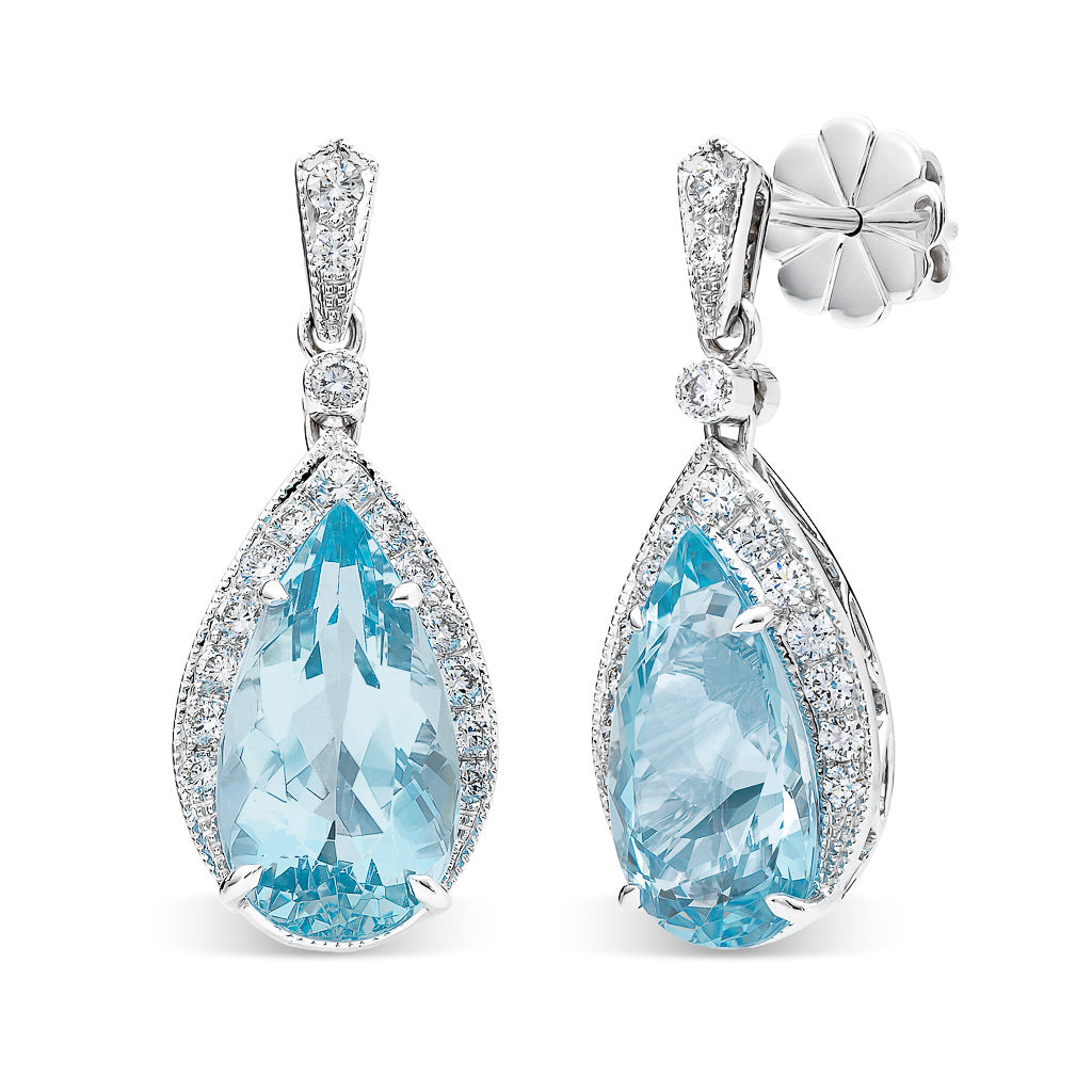 Aquamarine & Diamond Drop Earrings