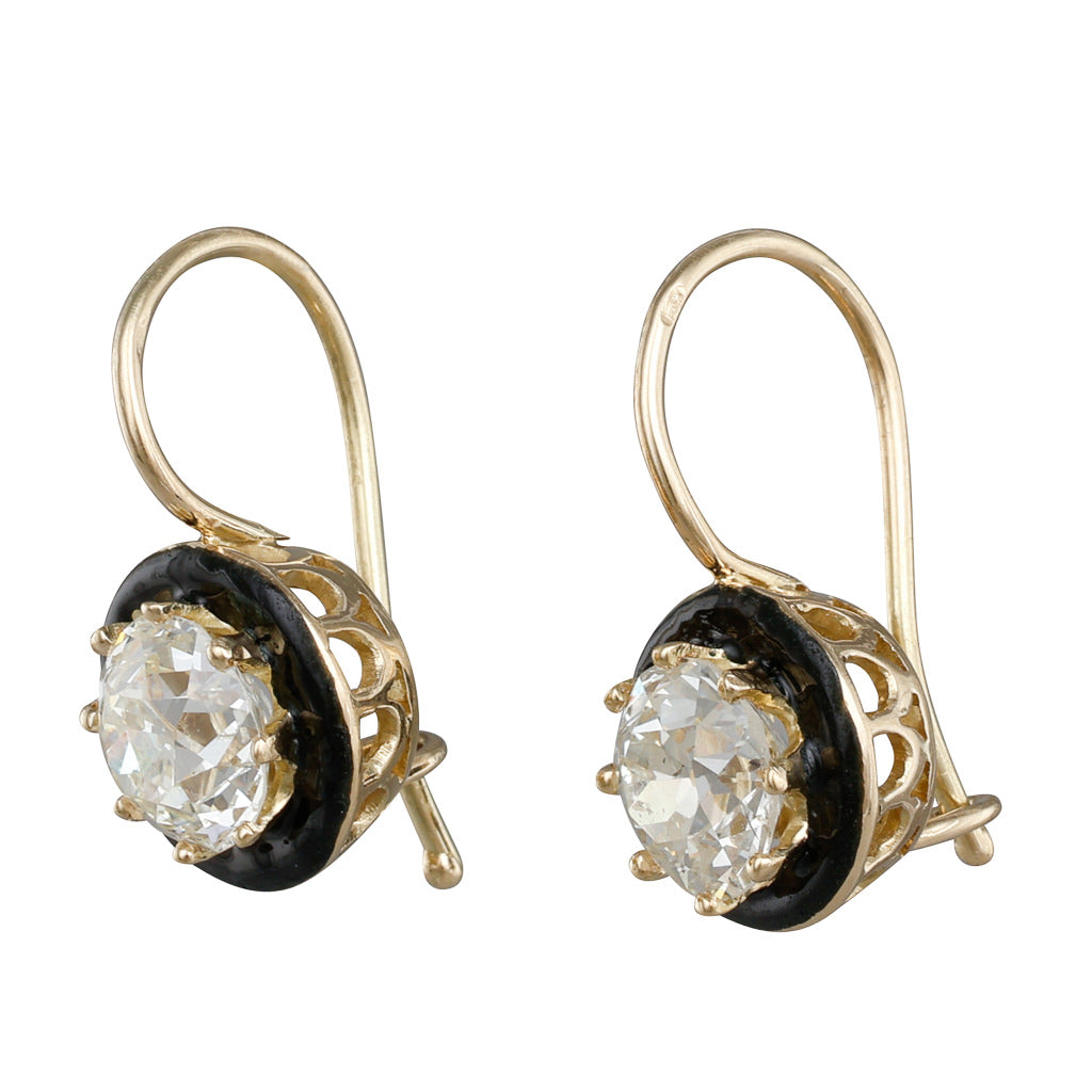 Antique Diamond and Enamel Earrings