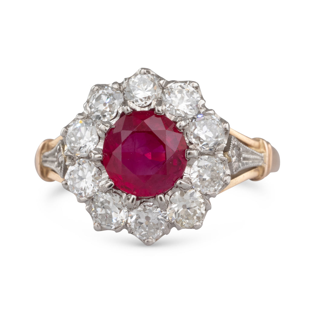 Ruby and Diamond Cluster Ring