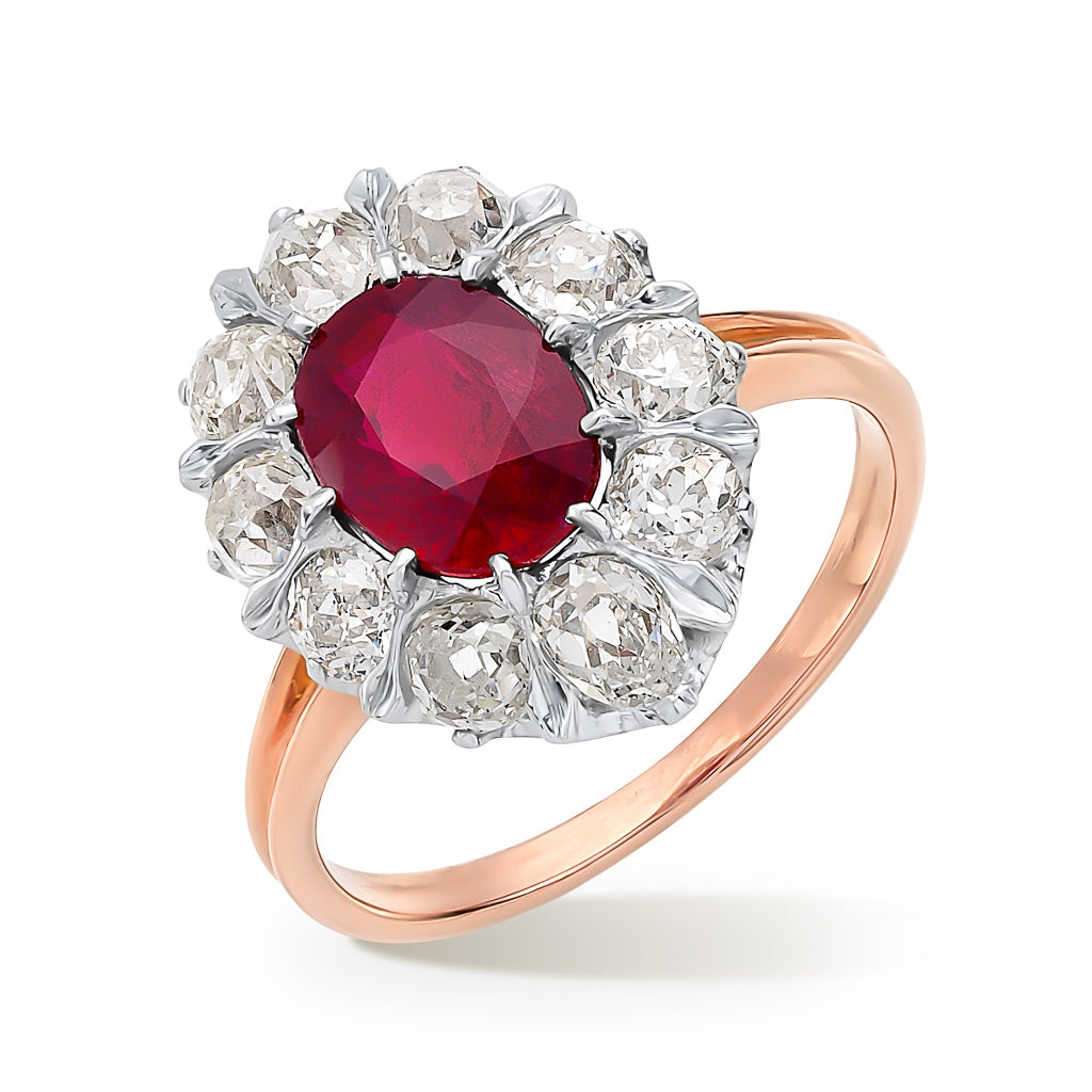 Ruby and Diamond Cluster Ring