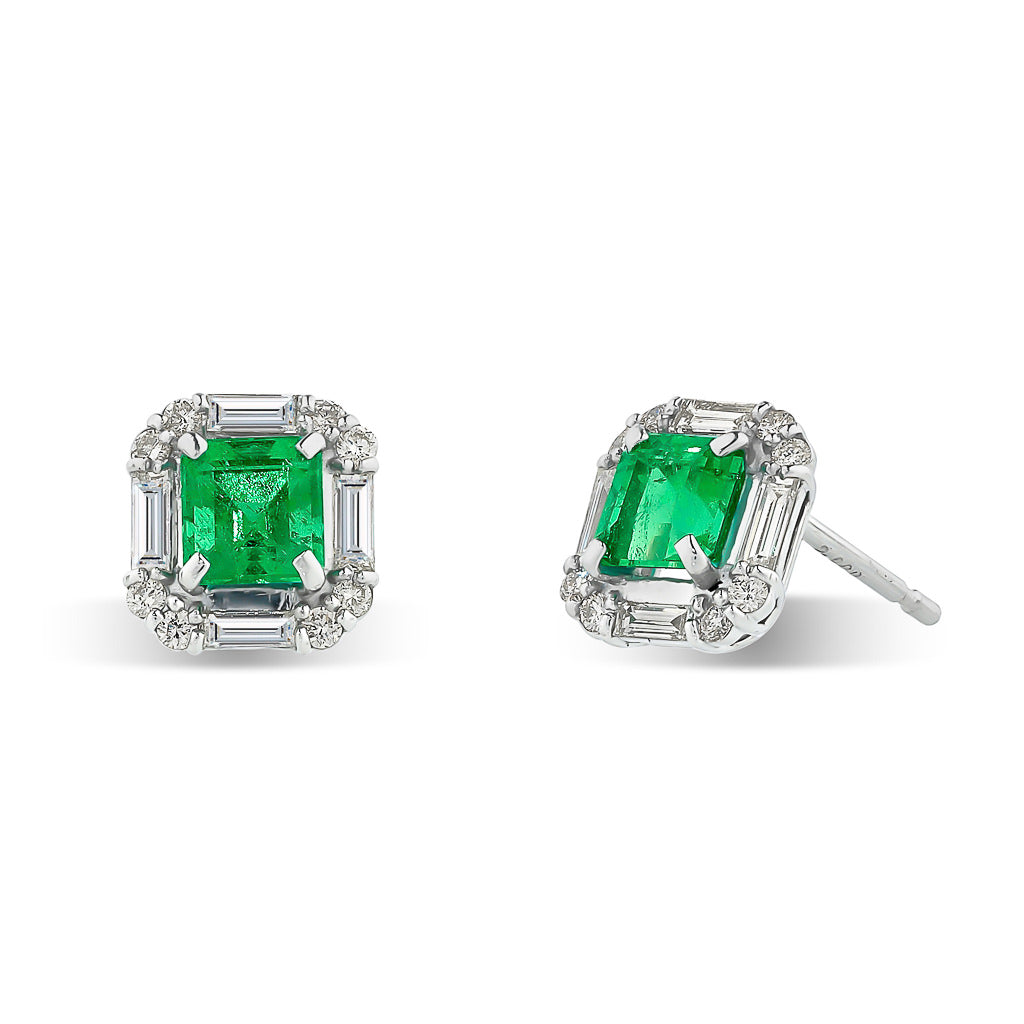 Emerald and Diamond Stud Earrings