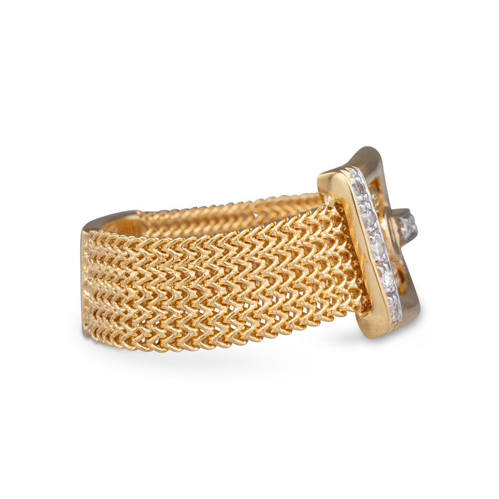 Mesh Buckle Ring with Diamonds