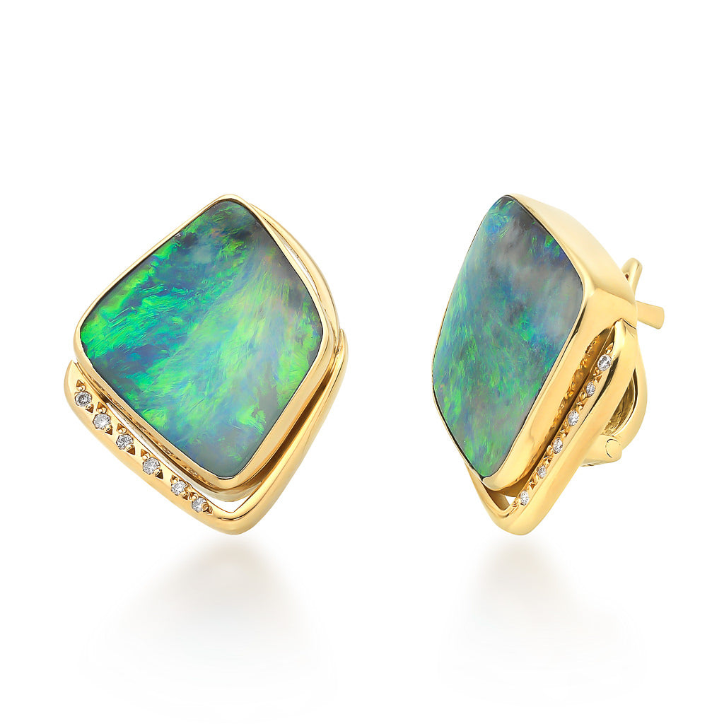 Boulder Opal & Diamond Earrings