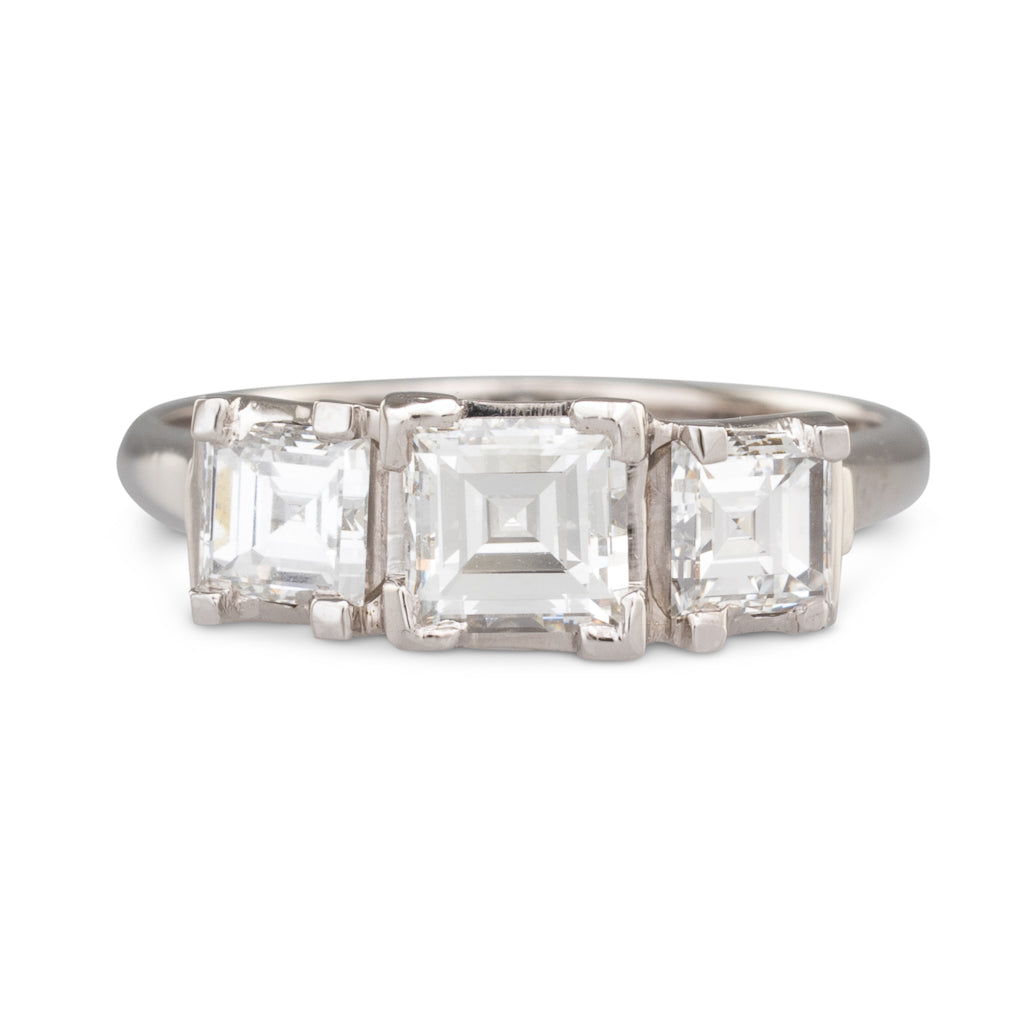 Three Stone Carre Cut Diamond Ring