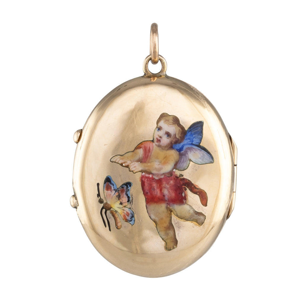 An Enamel Cherub Locket