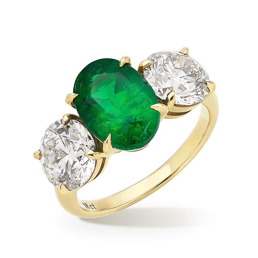 Emerald & Diamond Three Stone Ring
