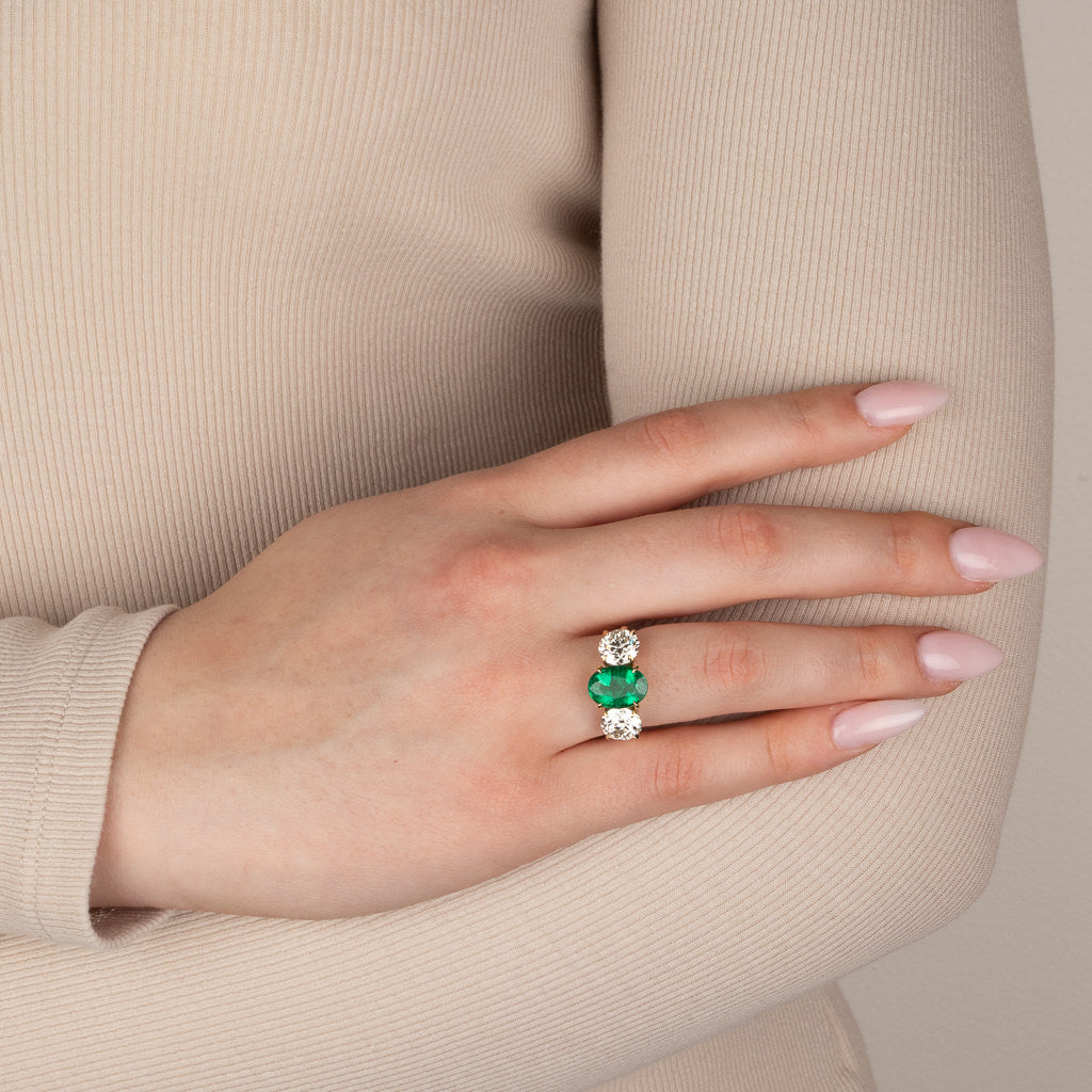 Emerald & Diamond Three Stone Ring