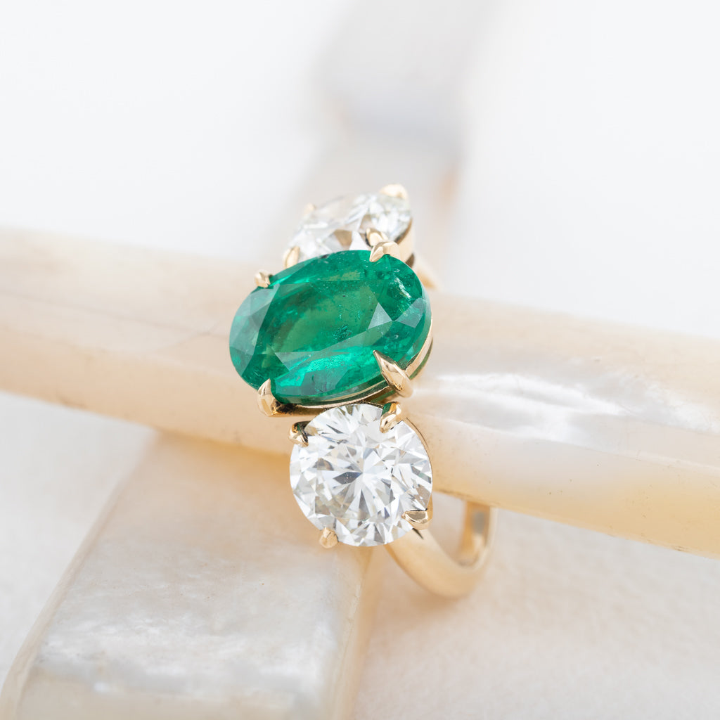 Emerald & Diamond Three Stone Ring