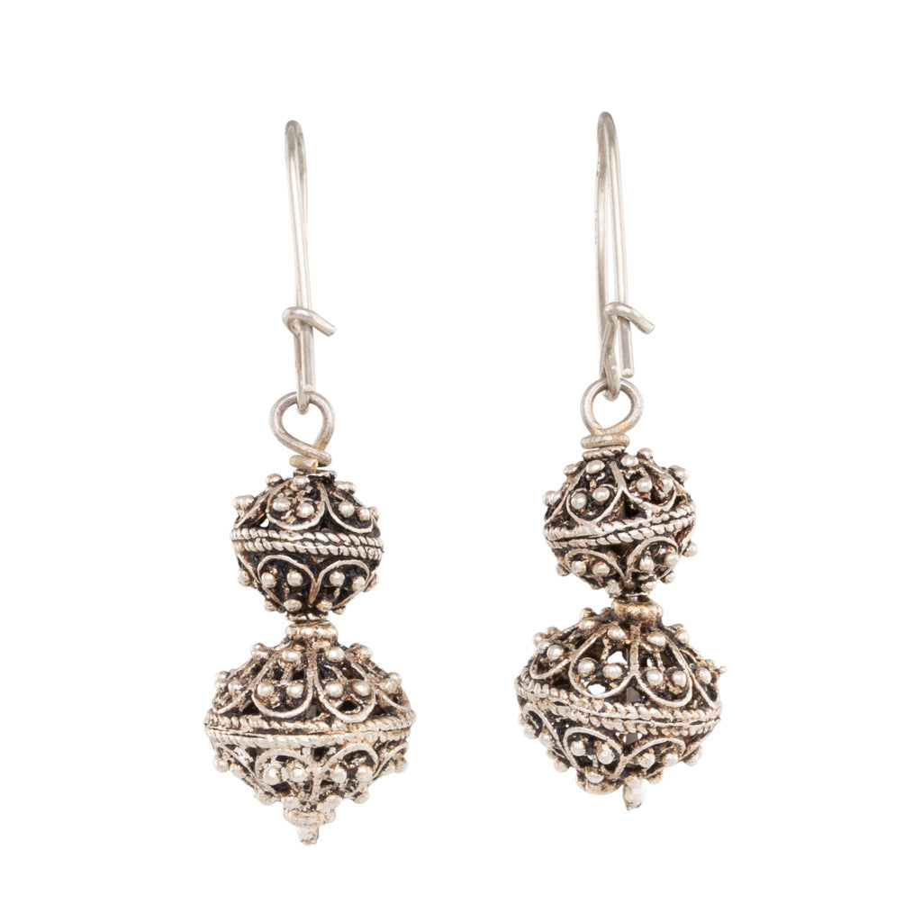 Double Filigree Ball Drop Earrings