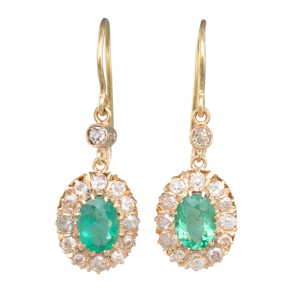 Emerald & Diamond Cluster Earrings