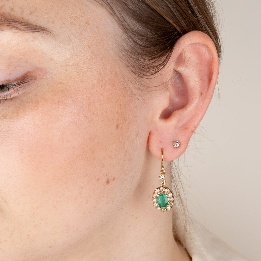 Emerald & Diamond Cluster Earrings