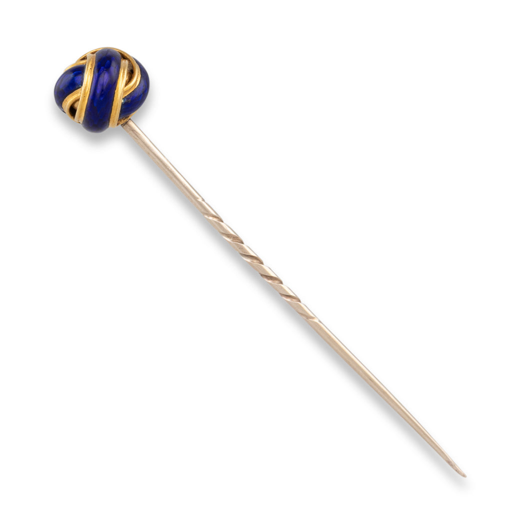 Knot Stick Pin with Blue Enamel