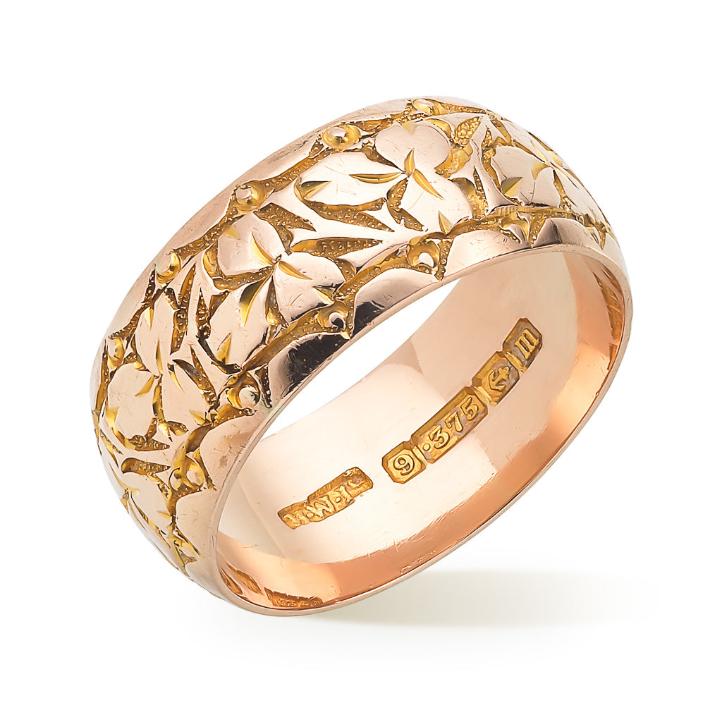 Wide Engraved Gold Band