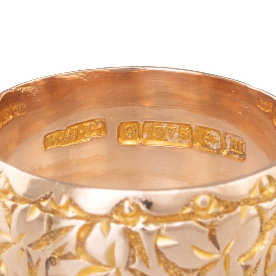Wide Engraved Gold Band