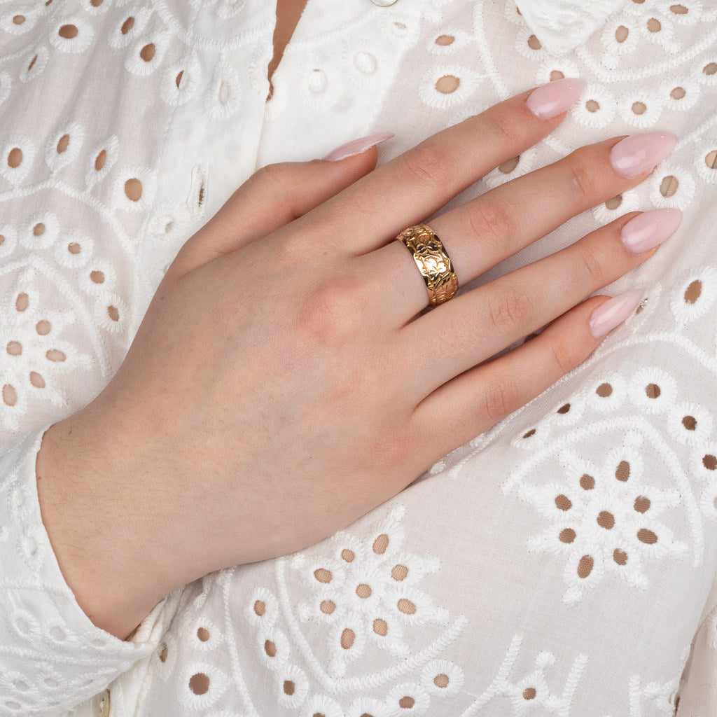 Wide Engraved Gold Band