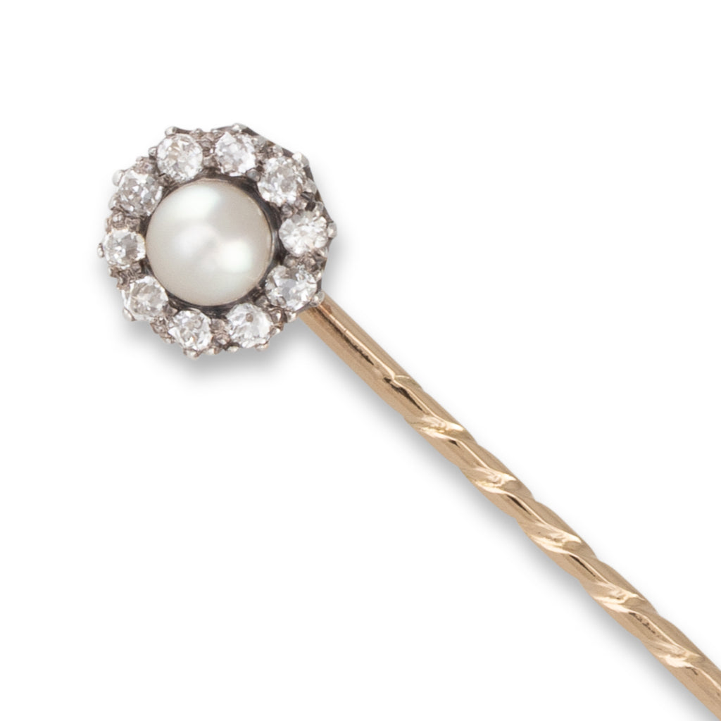 Pearl and Diamond Cluster Stick Pin