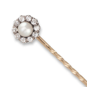 Pearl and Diamond Cluster Stick Pin