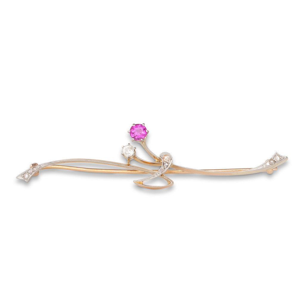 Pink Sapphire and Diamond Brooch