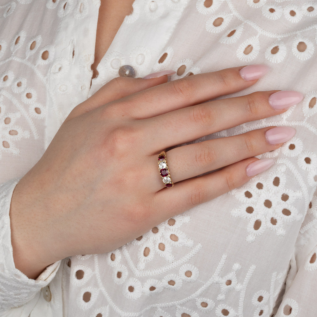 Ruby and Diamond Five Stone Ring
