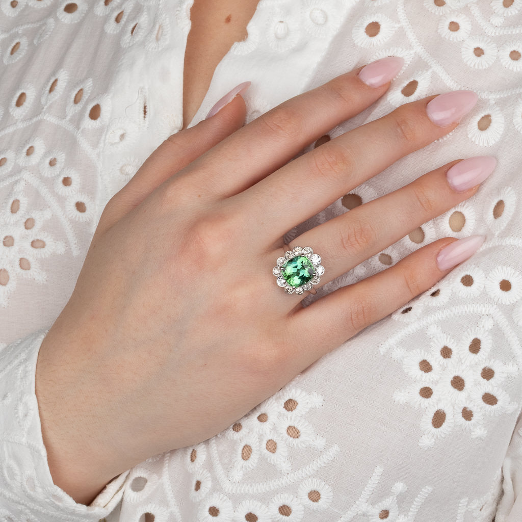 Tourmaline Old Cut Diamond Cluster