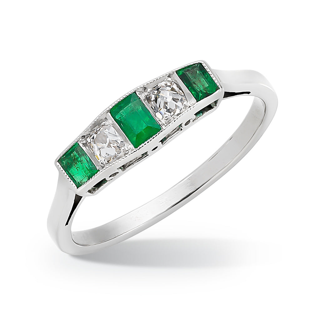 Emerald and Diamond Five Stone Ring