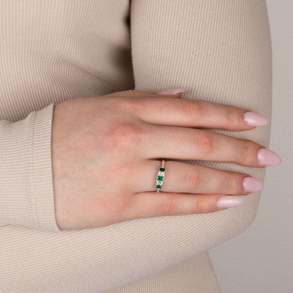 Emerald and Diamond Five Stone Ring