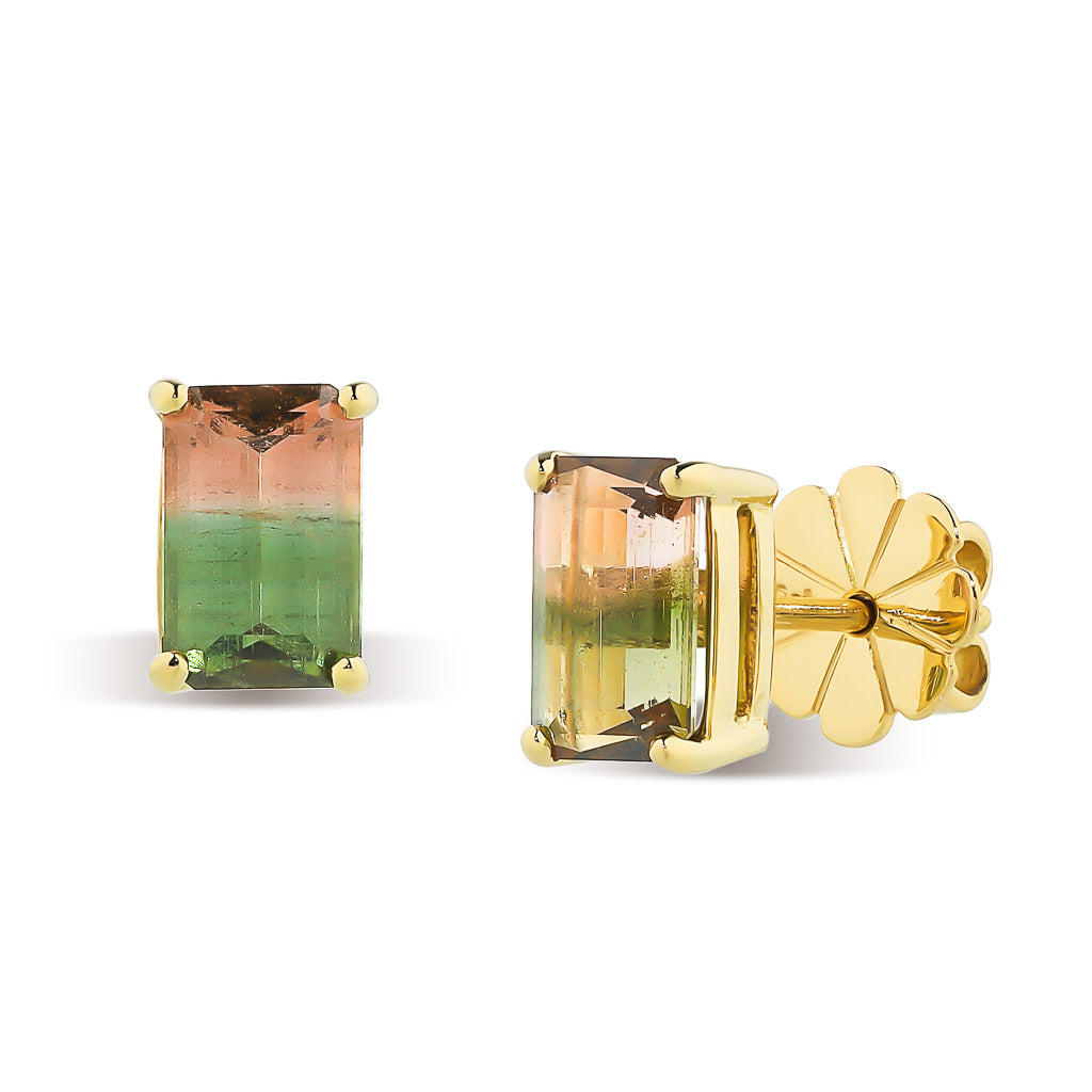 Bi Colour Tourmaline Stud Earrings