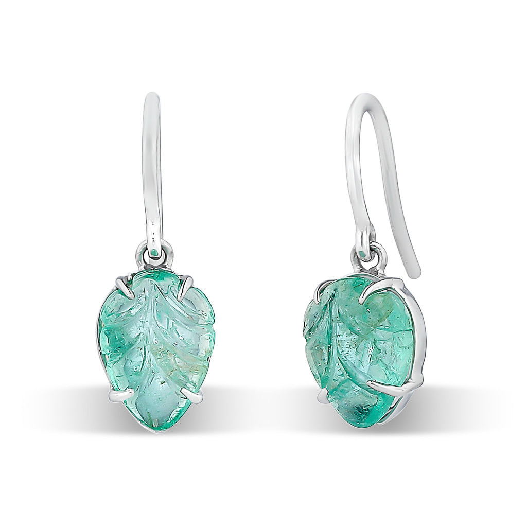 Carved Emerald Leaf Earrings