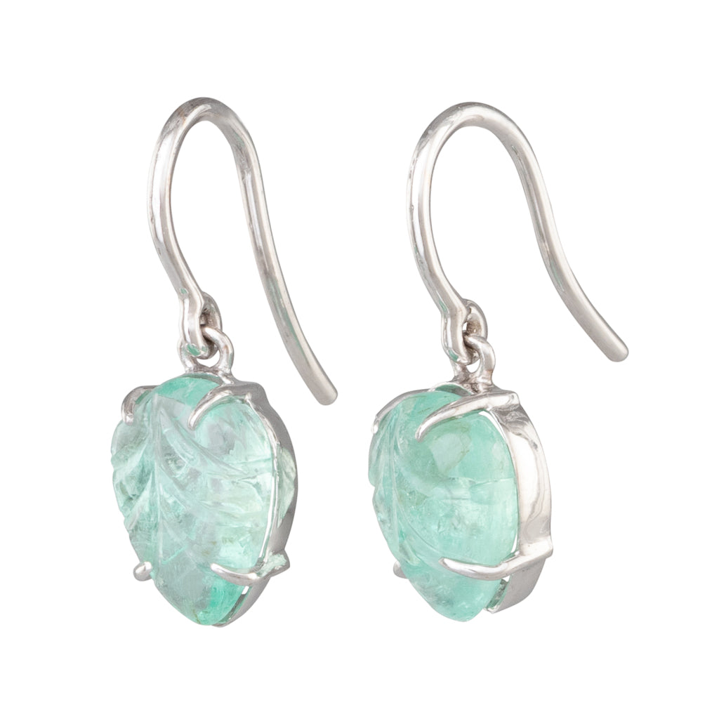 Carved Emerald Leaf Earrings