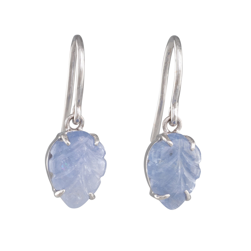 Carved Sapphire Leaf Earrings